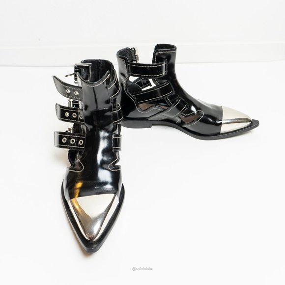 Alexander Mcqueen black leather cage ankle boots with pointy toe - Picture 3 of 15